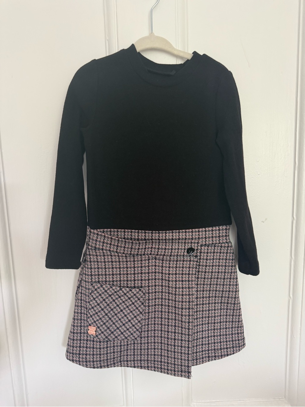 deux par deux Black Top with Pink and Black Houndstooth Mini Skirt